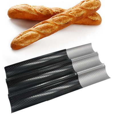 RK Bakeware China Foodservice NSF Perforated 3-Slot Molds Baguette Baking Tray Fransız Ekmek Taşı