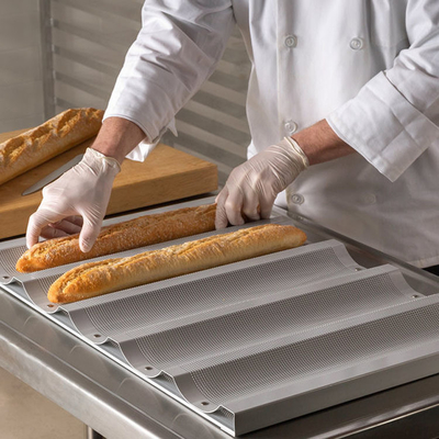 RK Bakeware China Foodservice NSF 5 Loaf Glazed Alüminyum Baguette Baking Tray Fransız Ekmek Taşı